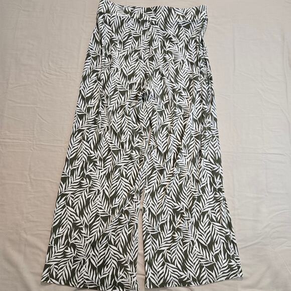 Kasper Leaf Print Pull-on Wide Ankle Pants Everyday Knit Size M Casual - Picture 6 of 7